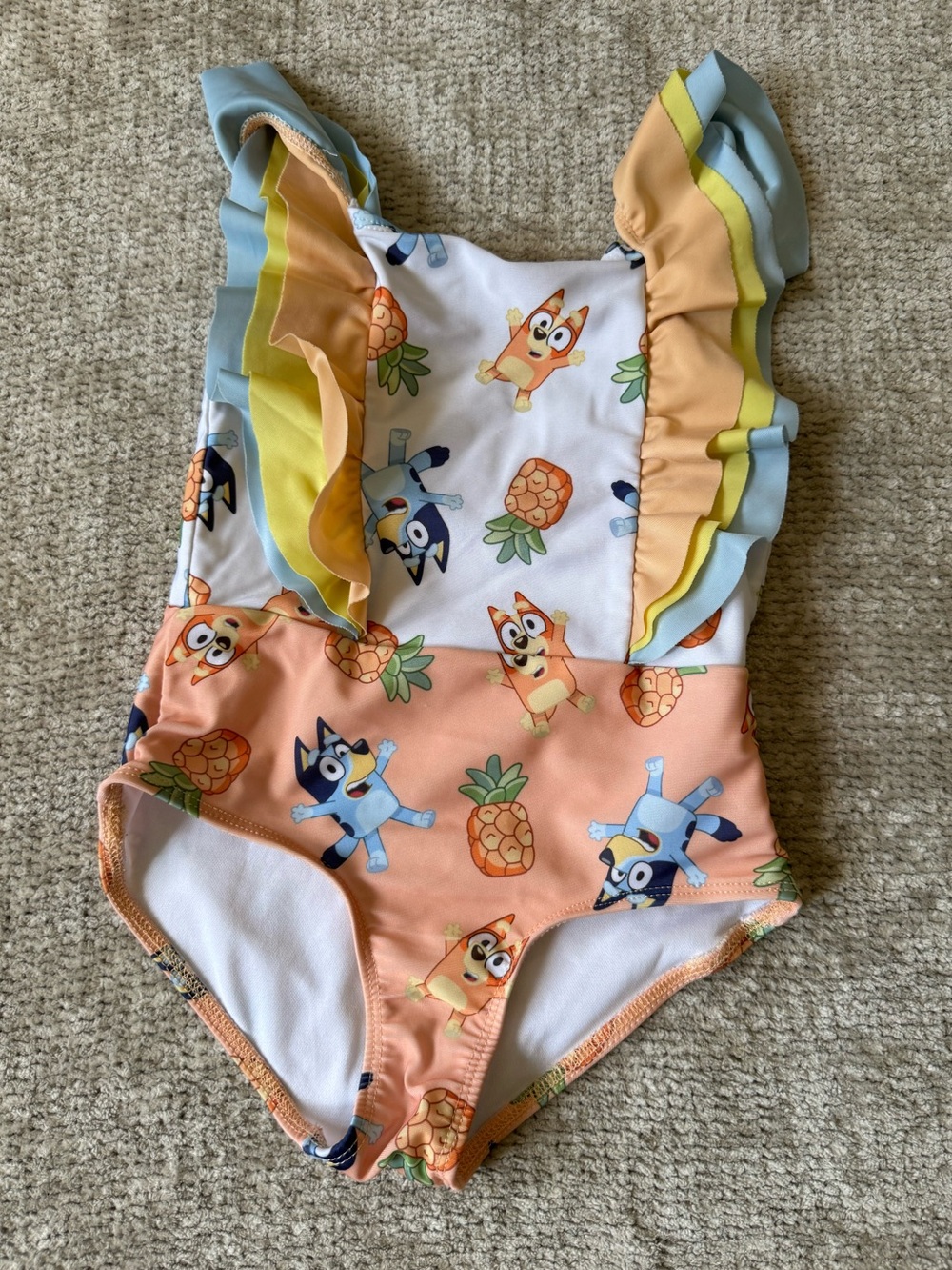 Bluey Girls Swimsuit Size 6/7 Bingo Pineapple Ruffle One Piece Swim